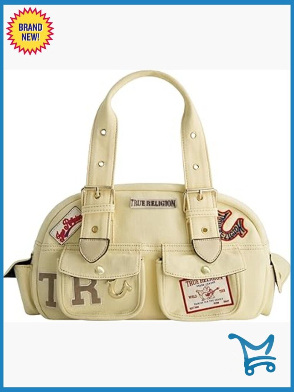 Denim Satchel Shoulder Bag with Adjustable Strap and Multiple Pockets